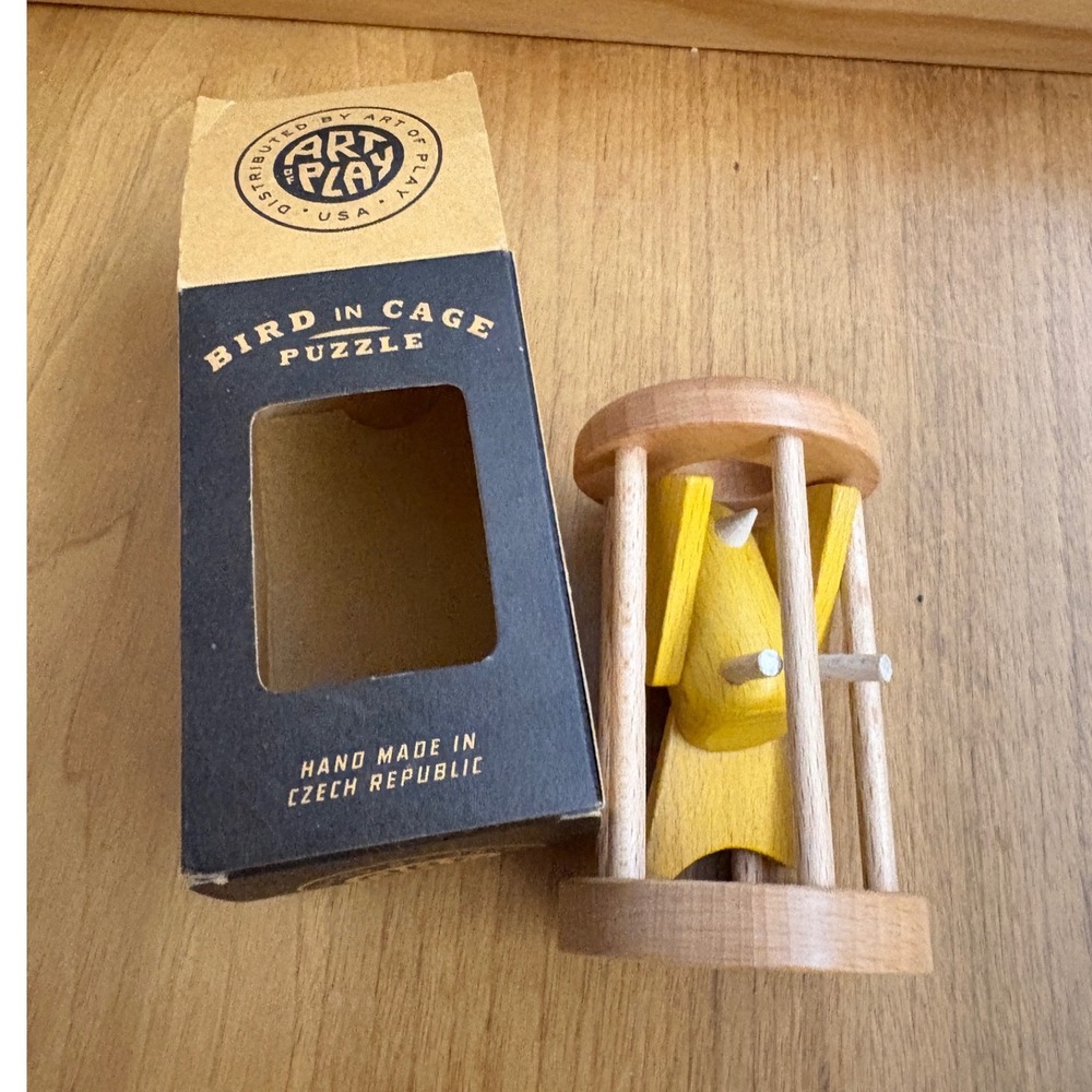 Art of Play Bird in Cage Puzzle Yellow Canary Wooden Brain Teaser Czech Republic